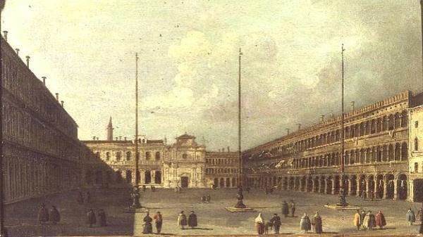 Piazza San Marco, Venedig, med figurer af Francesco (after) Guardi