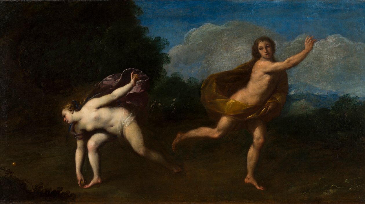 Hippomenes og Atalanta i et landskab, ca. 1598-1660 (olie på lærred) af Francesco (attr. to) Albani