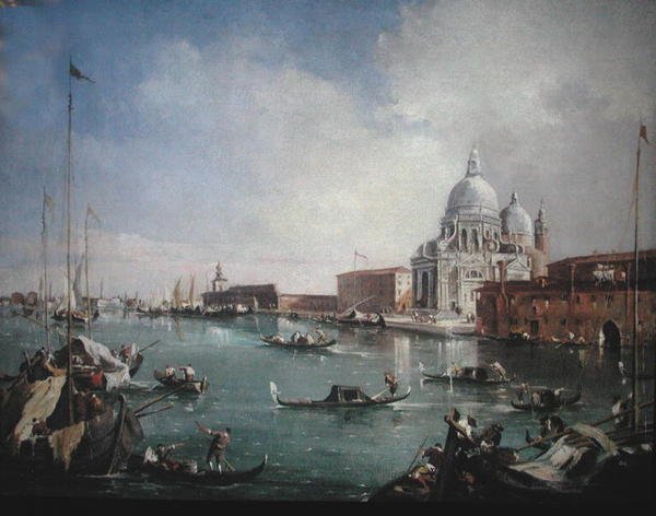 Canal Grande med udsigt over Santa Maria della Salute og Dogana (olie på lærred) af Francesco (attr. to) Guardi