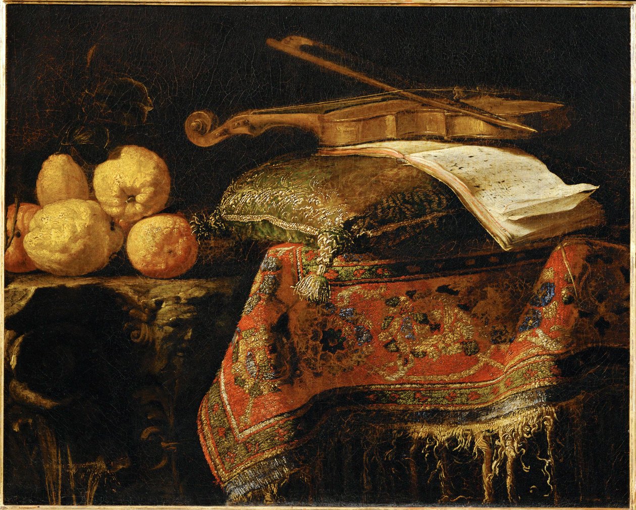 Nature Morte: cedrats et violon - Stilleben: citroner og violin ... af Francesco (b.1640) Fieravino