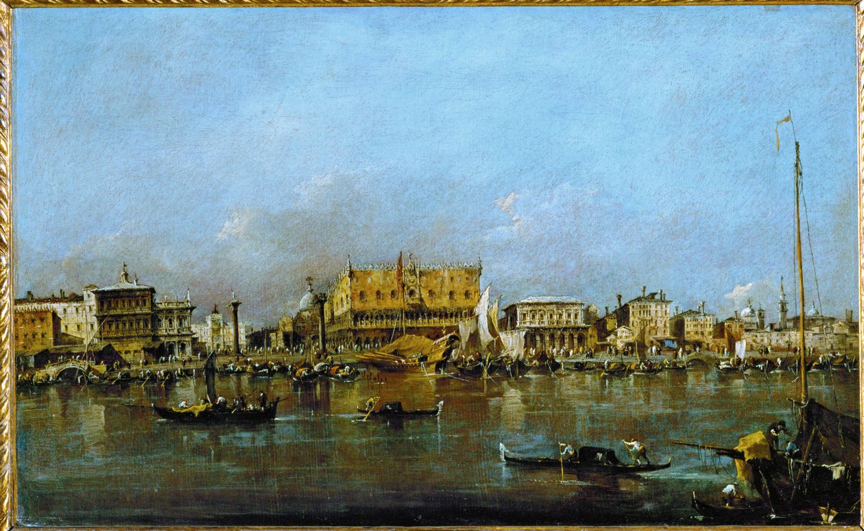 Dogepaladset i Venedig set fra San Marco-bassinet ... af Francesco (circle of) Guardi