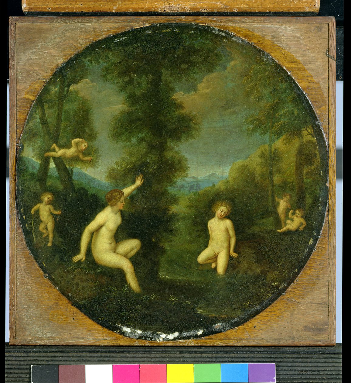 Nymfen Salmacis og Hermafroditten (olie på kobber) af Francesco (studio of) Albani