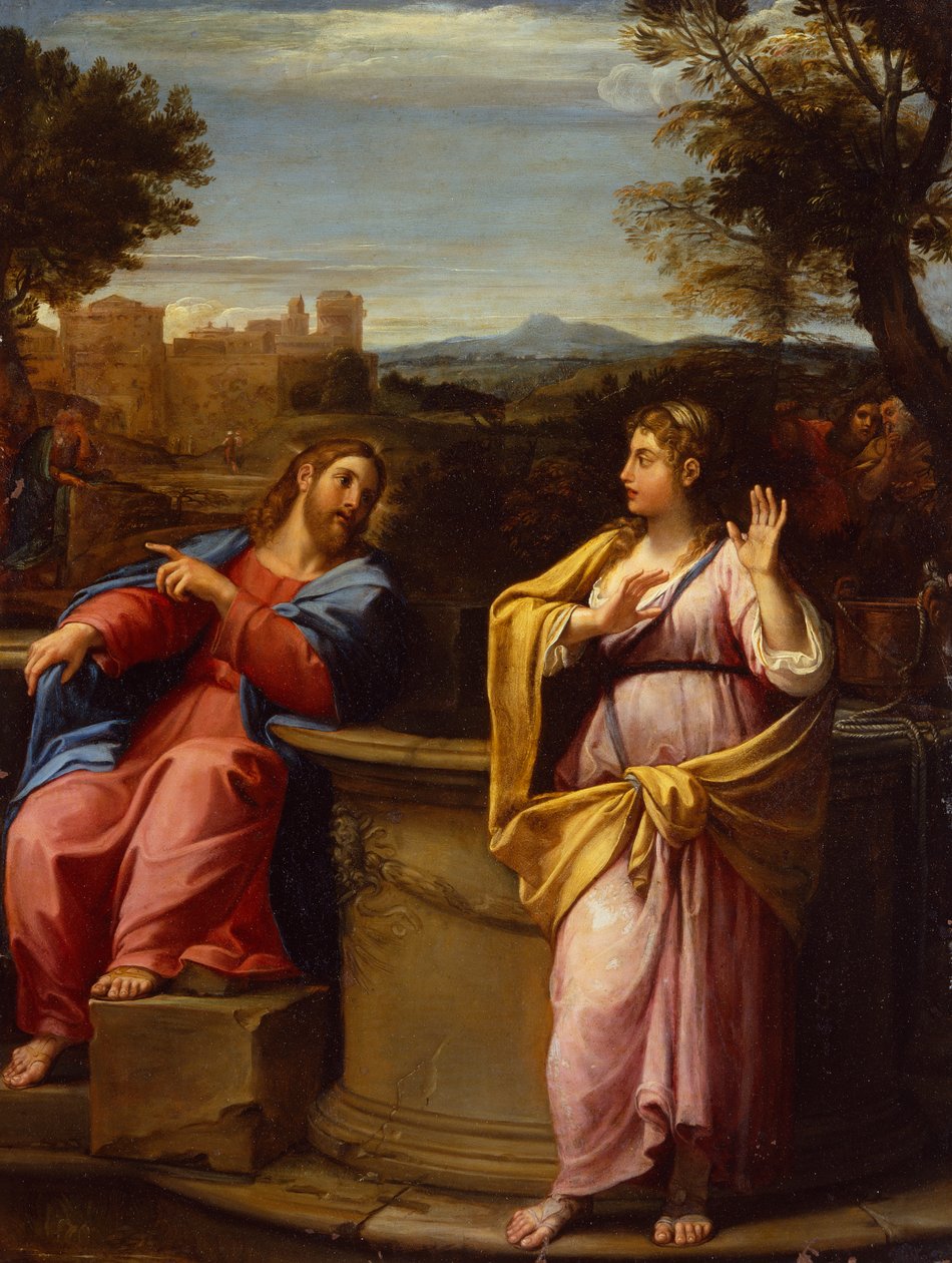 Kristus og Samarias kvinde ved brønden (olie) af Francesco Albani