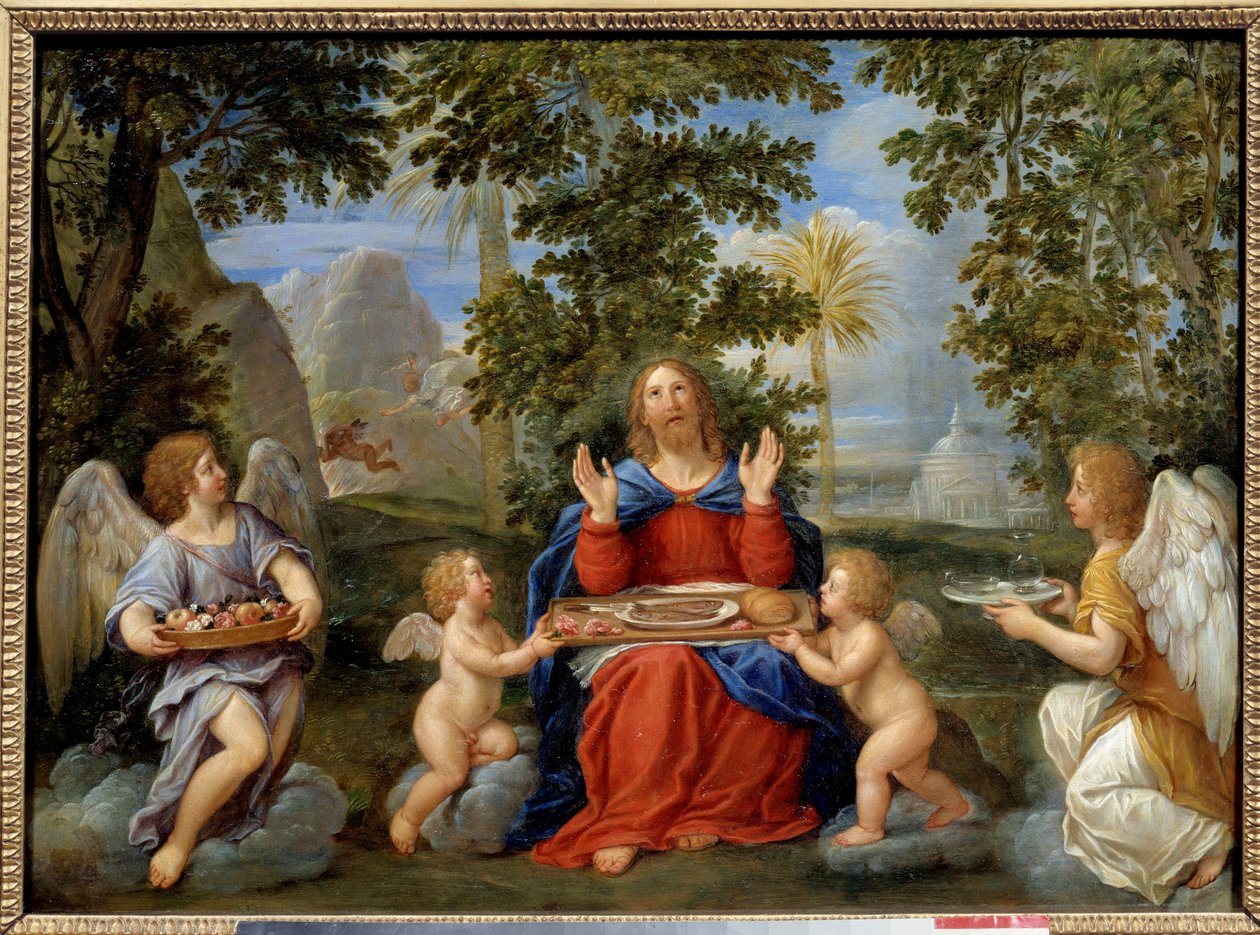 Kristus tjent af engle - Maleri af Francesco Albani dit l