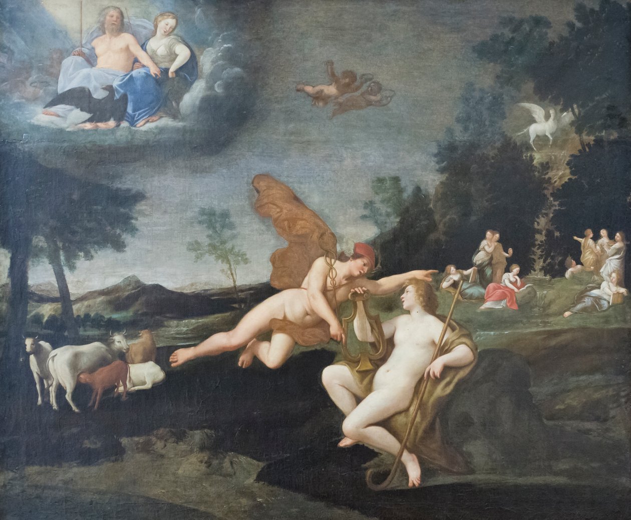 Jupiter sender Merkur til Apollo af Francesco Albani