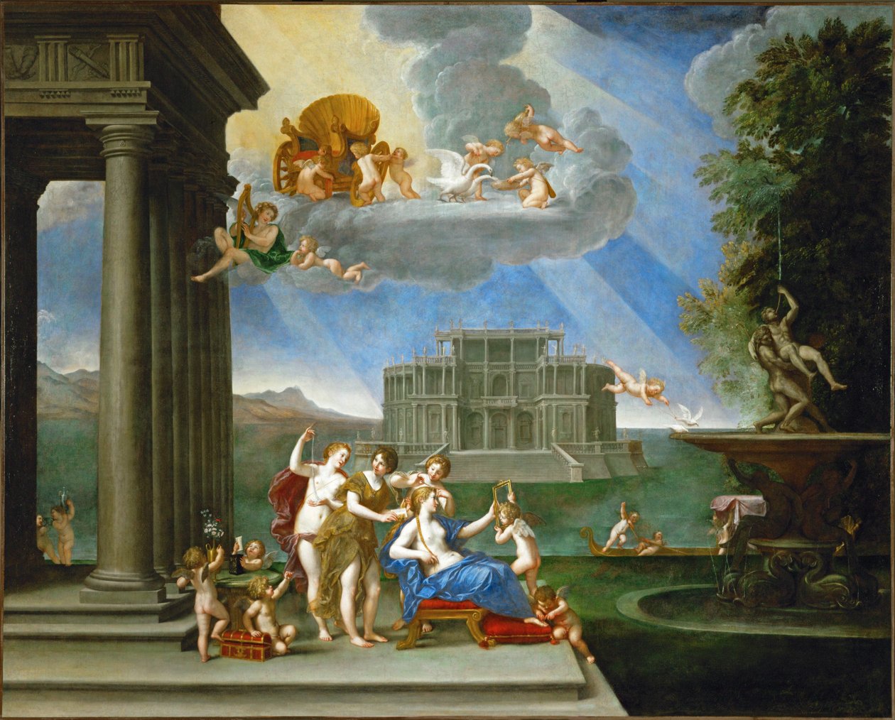 La toilette de Venus - Venus ved sin toilette ... af Francesco Albani