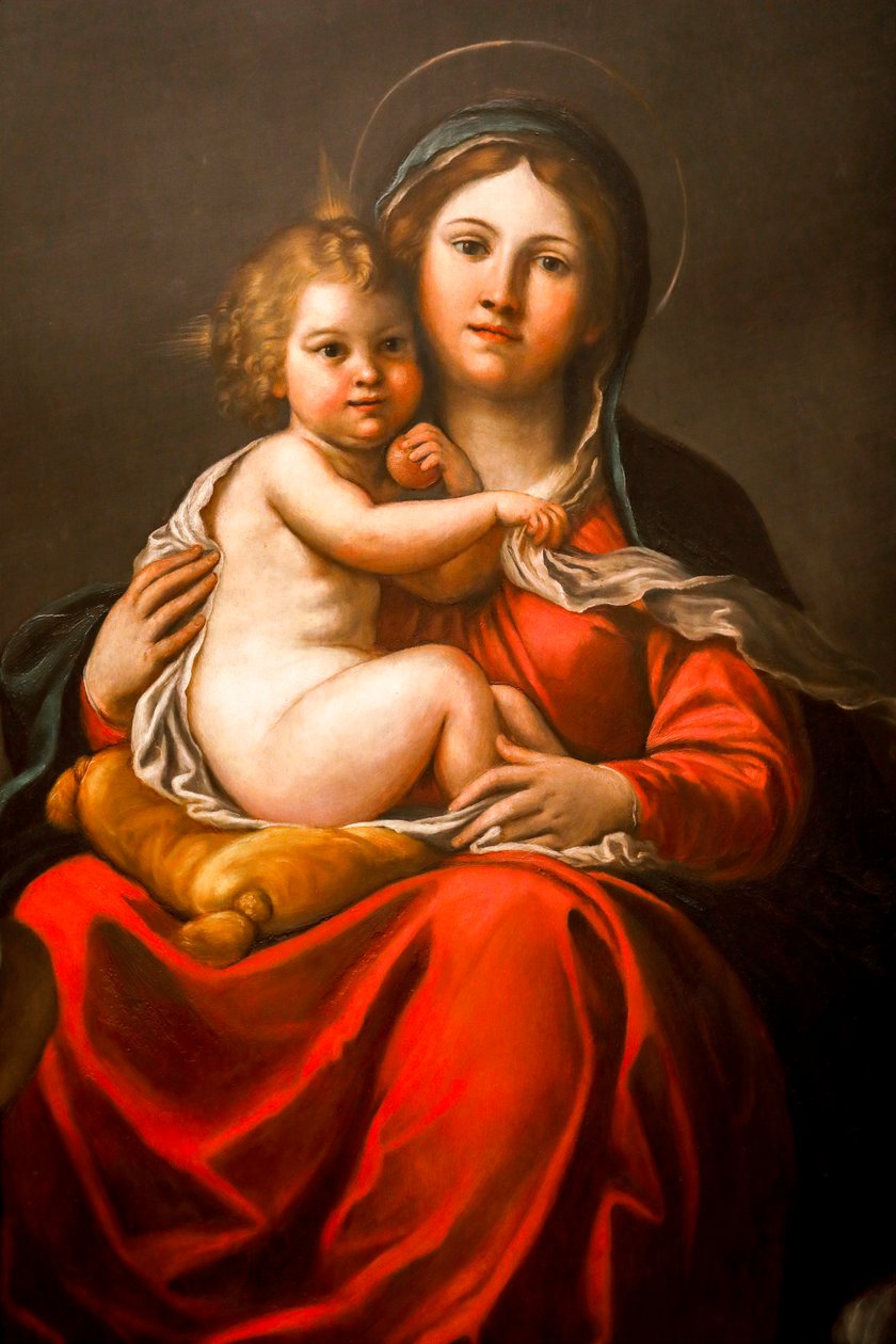 Madonna og barn med engle (detaljer) 1600-tallet (olie på skifer) af Francesco Albani