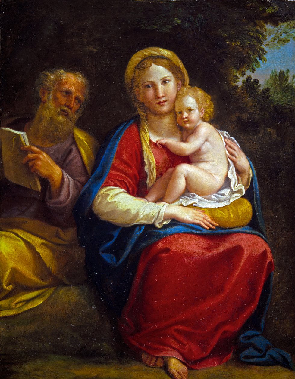 Den hellige familie (olie på kobber) af Francesco Albani