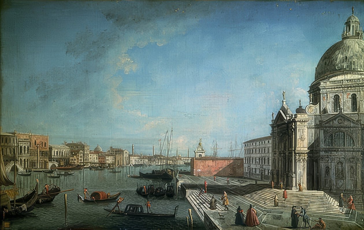 Udsigt over Canal Grande fra Ponte degli Scalzi. 1735-1740. Lige i billedet kirken Santa Maria di Nazareth (Scalzi) af Francesco Albotto