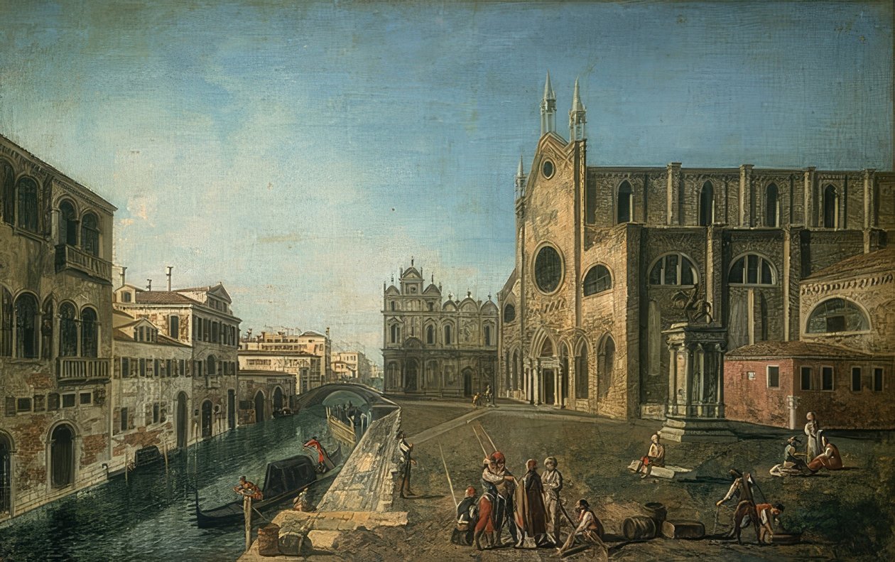 Udsigt over Venedig med kirken Santi Giovanni e Paolo. 1735-1740 af Francesco Albotto