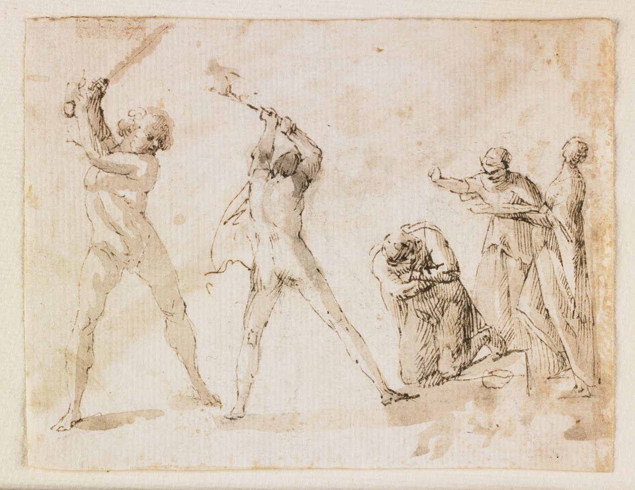 Johannes Døberens martyrium (pen og brunt blæk og vask og sort kridt) af Francesco Allegrini