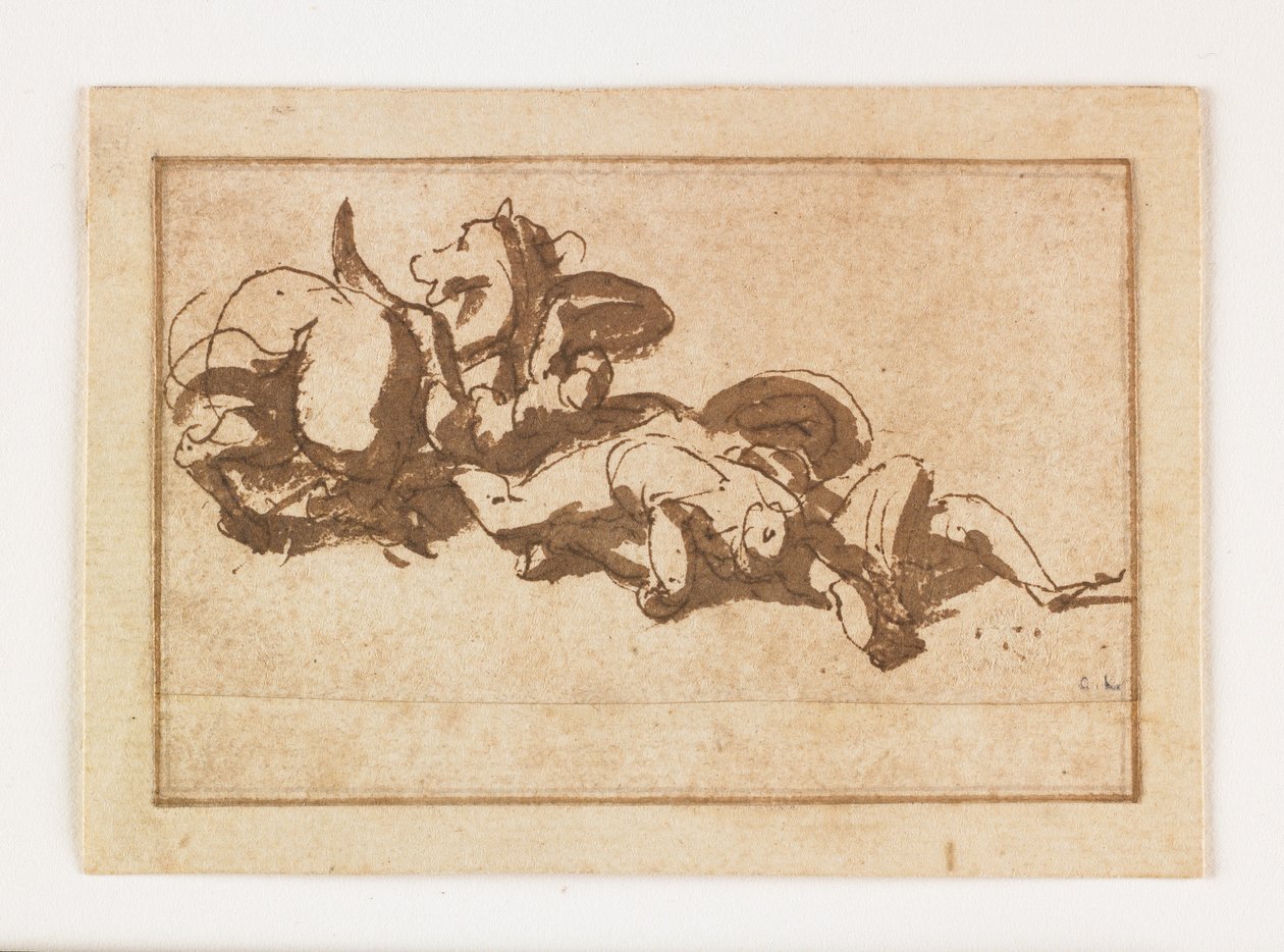 Studie af to døde figurer og en hest (pen og brun blæk og vask) af Francesco Allegrini