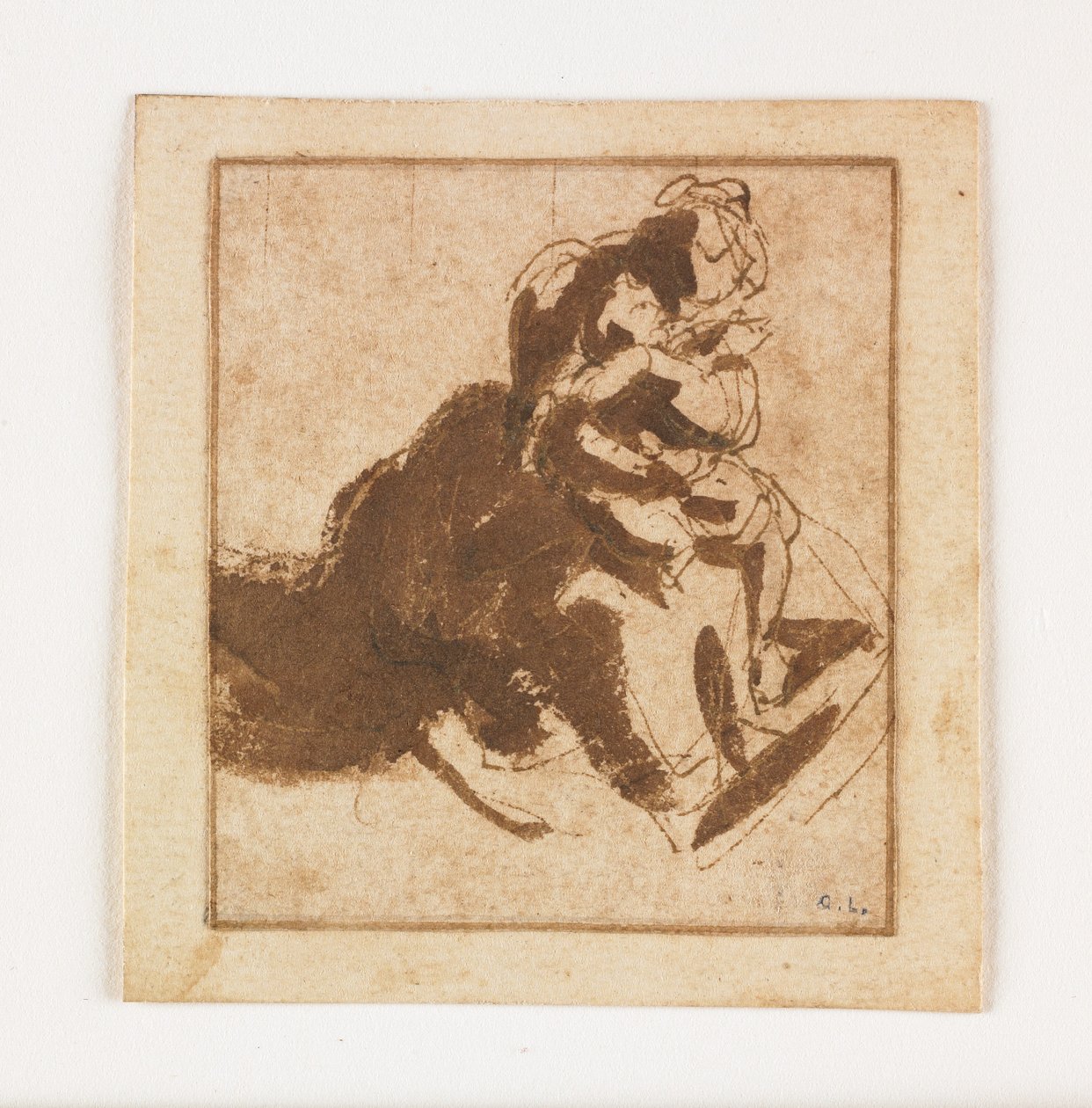 Studie af en kvinde, der holder et barn (pen og brunt blæk og vask) af Francesco Allegrini