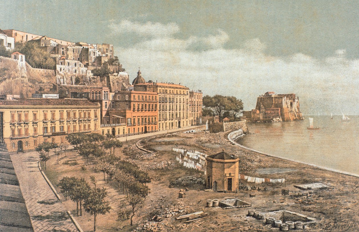 Chiatamone Street, i Napoli, Illustration fra det antikke Napoli, af Raffaela D