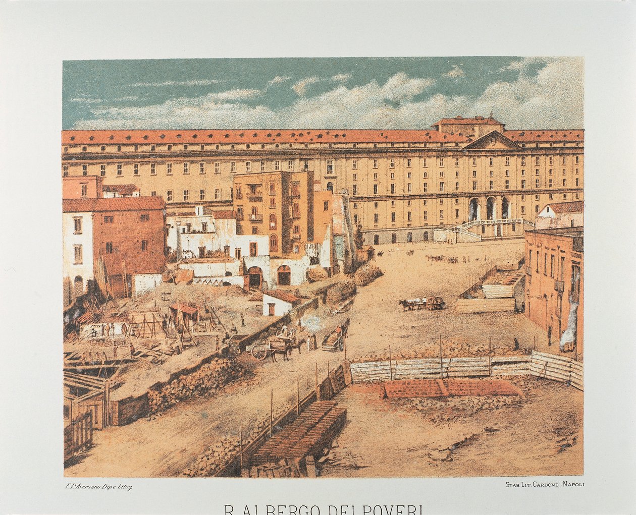 Italien, Napoli, Albergo dei Poveri (Hospice for de fattige) 1889 (litografi) af Francesco Aversano