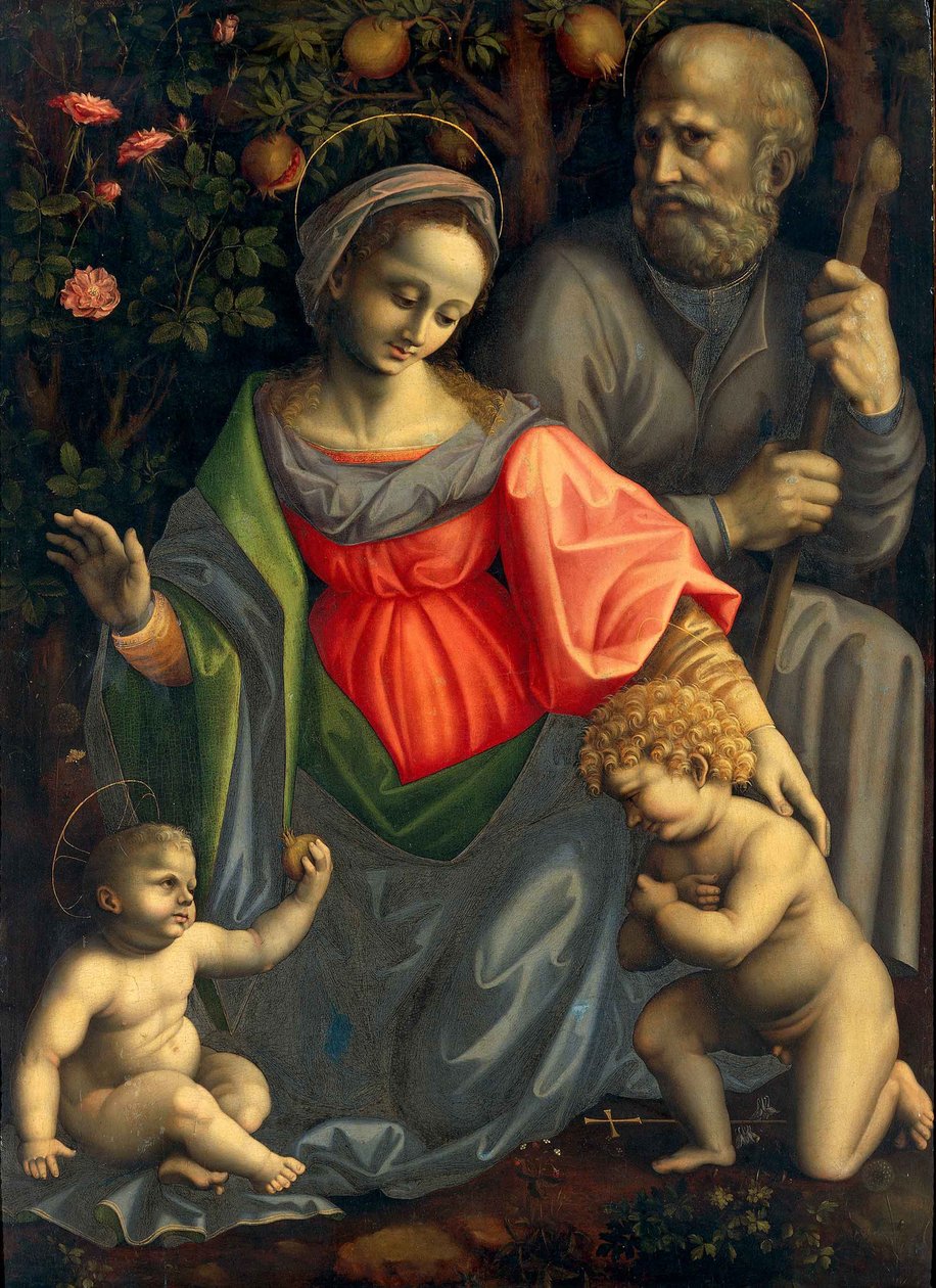 Den hellige familie med Johannes Døberen, ca 1535-1540. af Francesco Bacchiacca