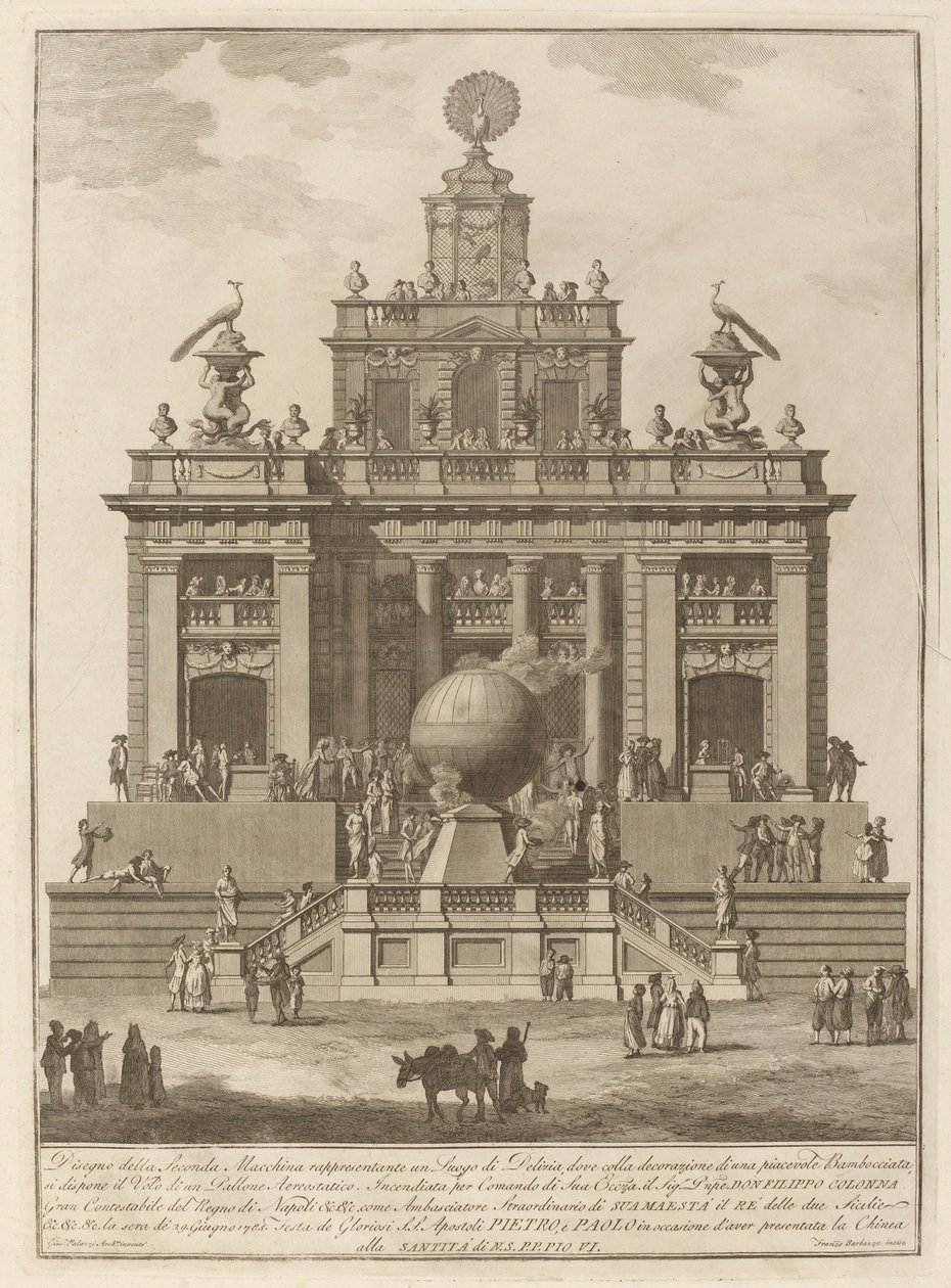 Et sted til glæde med en luftballon, til Kina-festivalen, 1785. af Francesco Barbazza