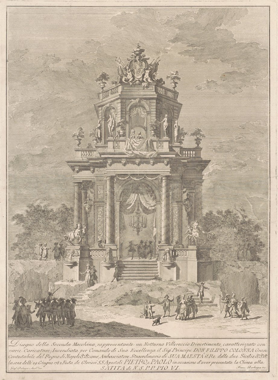The Seconda Macchina for the Chinea of 1782: A Countryside Festival at Night af Francesco Barbazza, after Giuseppe Palazzi