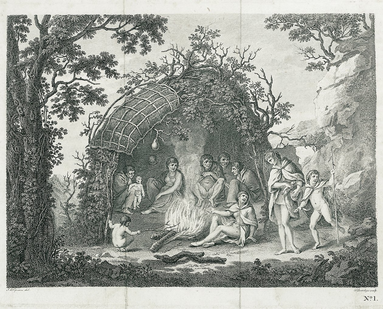 Et billede af indianerne på Terra del Fuego i deres hytte (uden titel) af Francesco Bartolozzi