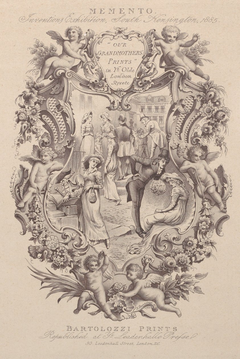 Annonce for Memento, Inventions Exhibition, South Kensington, 1885, ca. 1885. af Francesco Bartolozzi