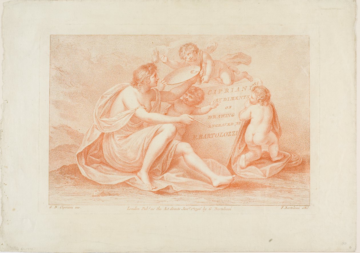 Frontispice fra Ciprianis "Rudiments of Drawing". af Francesco Bartolozzi