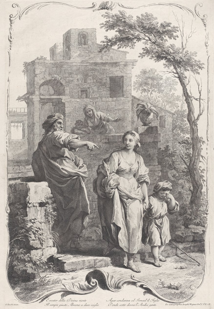Hagar sendt ind i ørkenen, 1758. af Francesco Bartolozzi