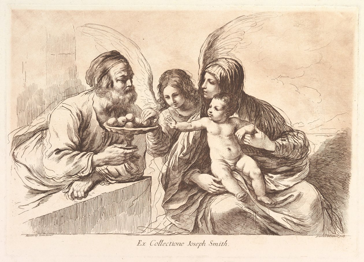 Hellig familie med en engel, der tilbyder frugt til Kristusbarnet: Raccolta di alcuni disegni..., 1764. af Francesco Bartolozzi