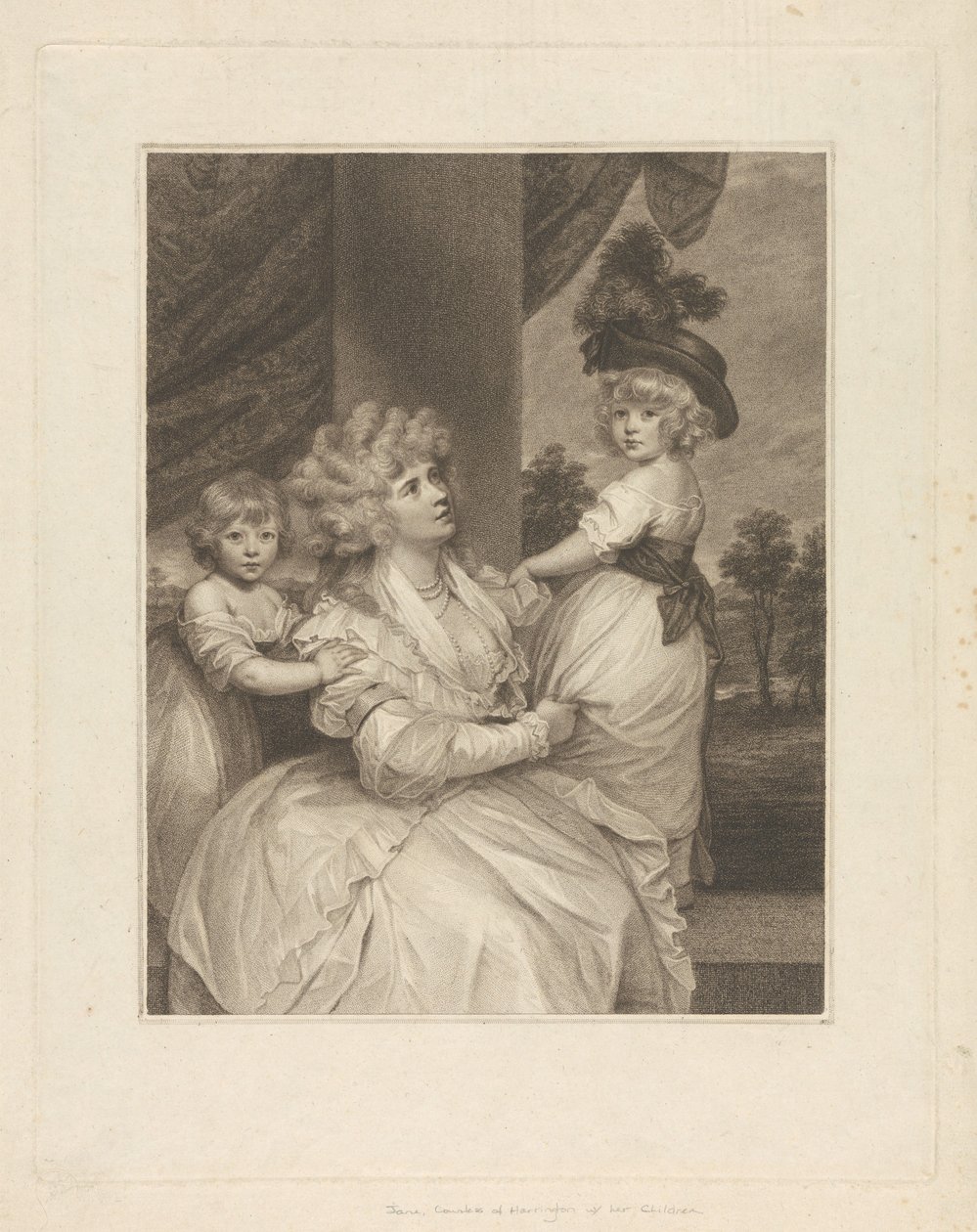Jane, grevinde af Harrington, med sine børn, lord Petersham og den ærede Lincoln Stanhope af Francesco Bartolozzi