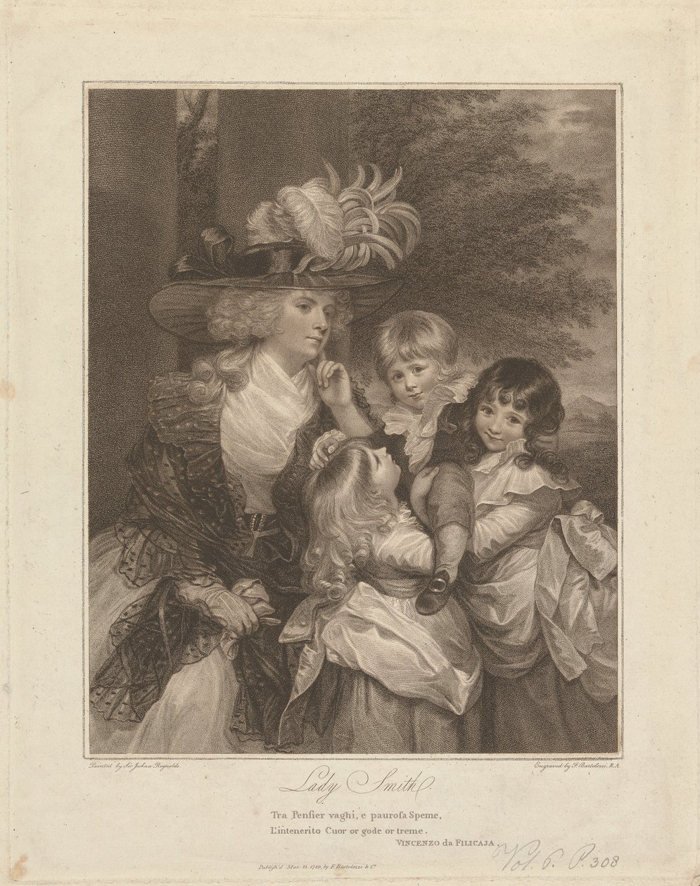 Lady Charlotte Smith og hendes børn; George Henry, Louisa og Charlotte af Francesco Bartolozzi