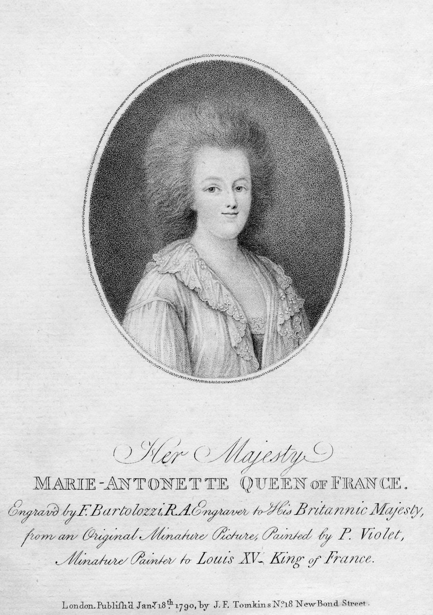 Marie Antoinette, Dronningkonsort af Louis XVI af Frankrig, 1790. af Francesco Bartolozzi