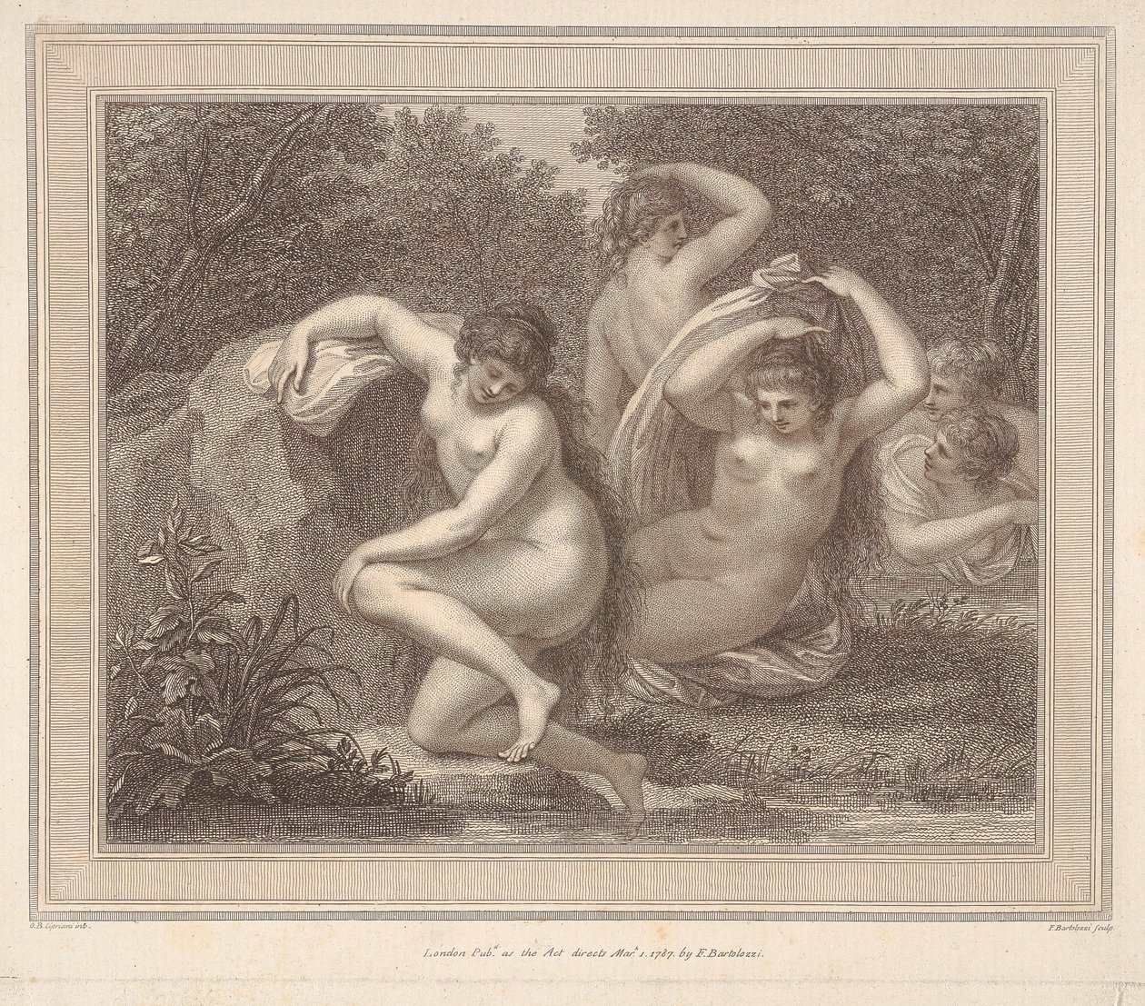 Nymfer og Diana bader af Francesco Bartolozzi