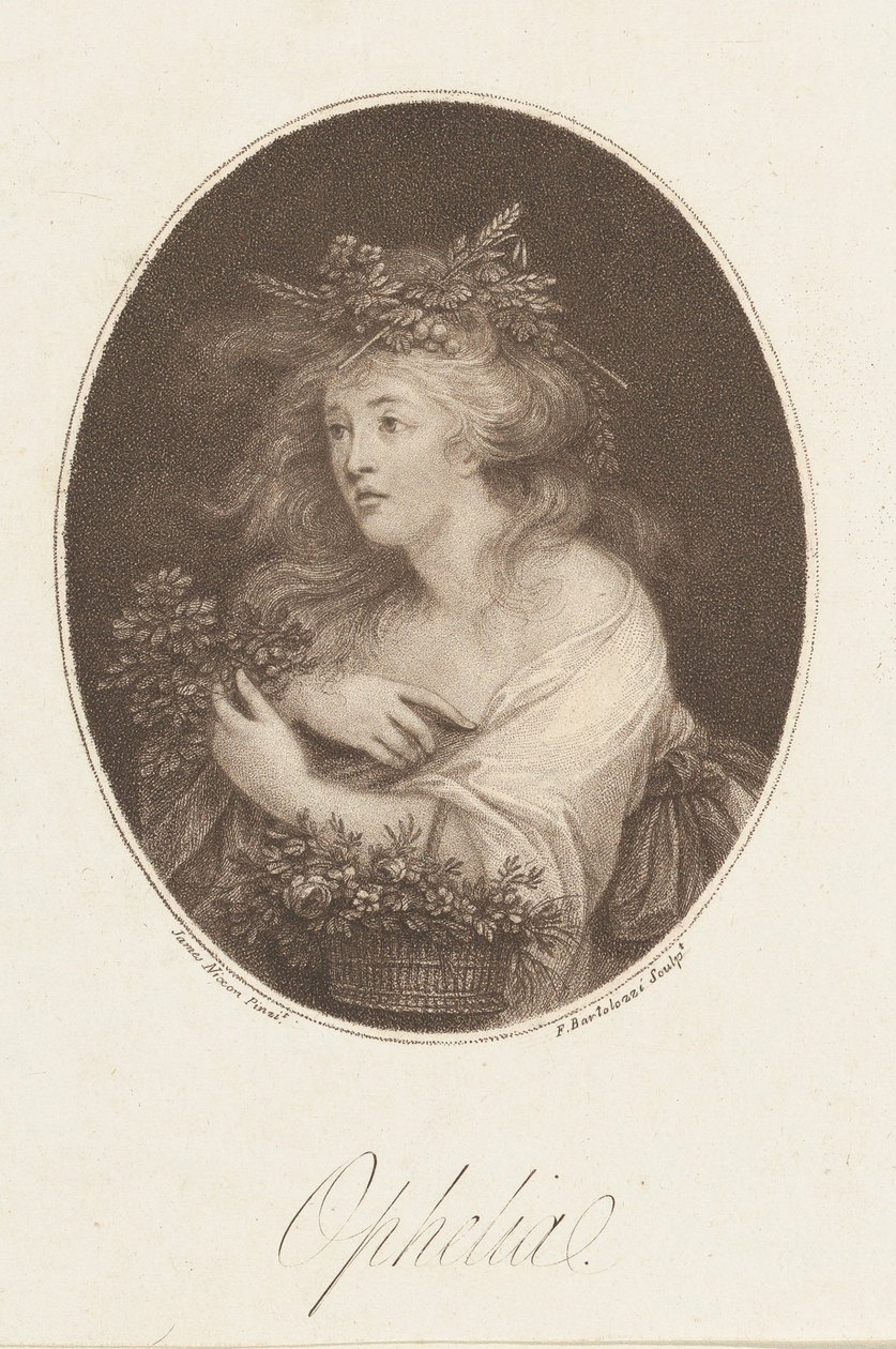 Ophelia Shakespeare, Hamlet, Akt 4, 1784. af Francesco Bartolozzi
