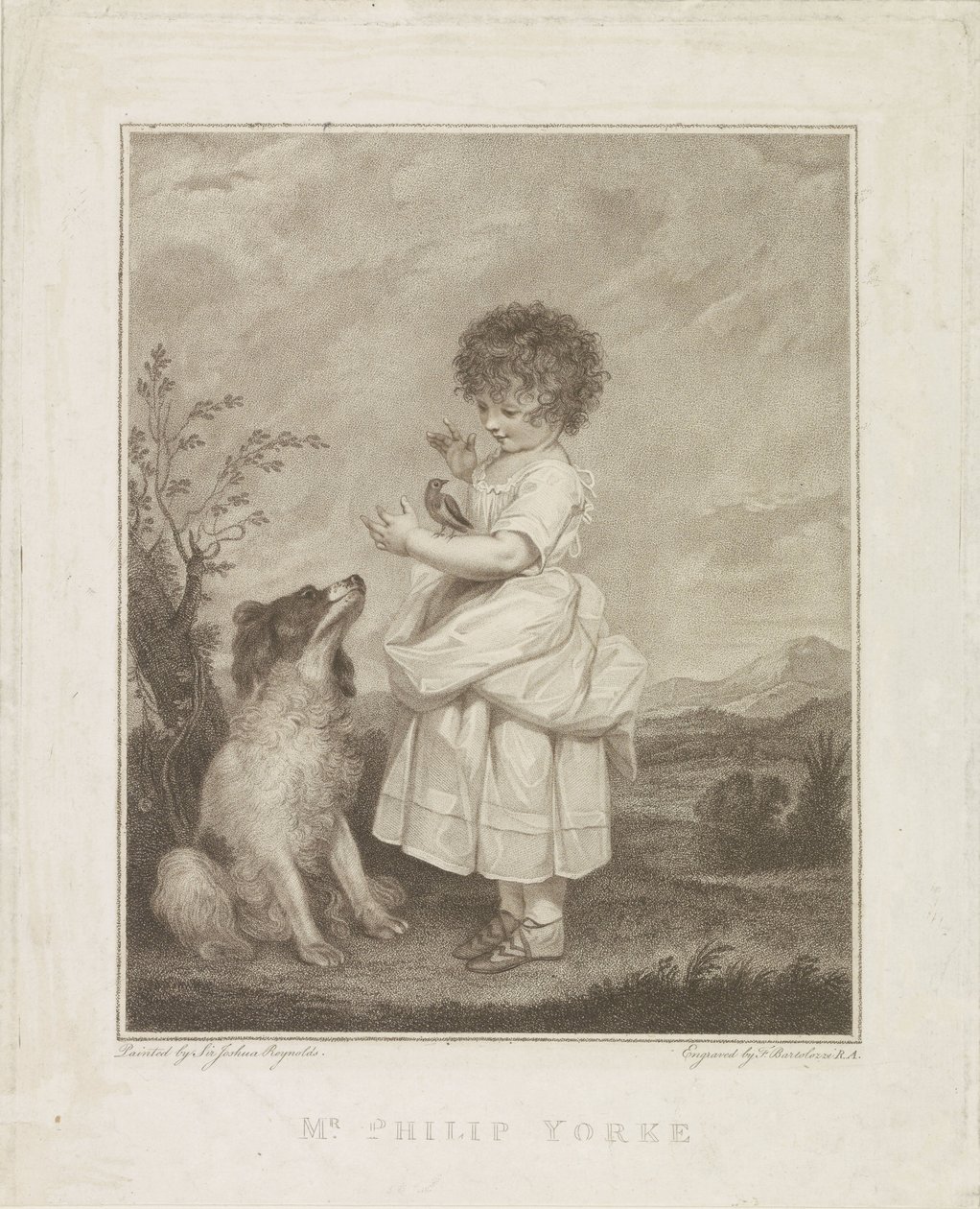 Portræt af Philip Yorke med hund og fugl af Francesco Bartolozzi