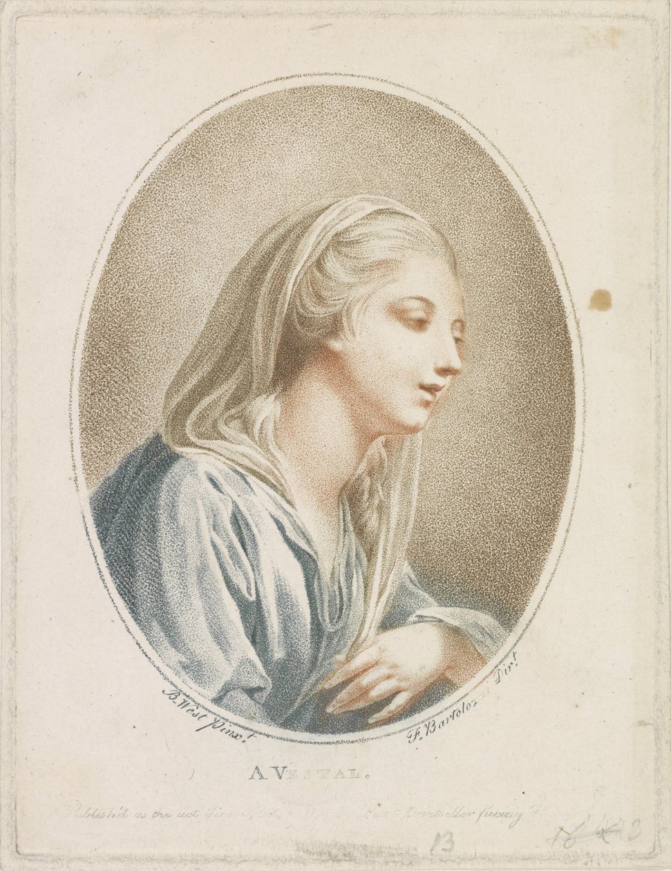 Portræt af en kvinde A Vestal (titel på objekt) af Francesco Bartolozzi
