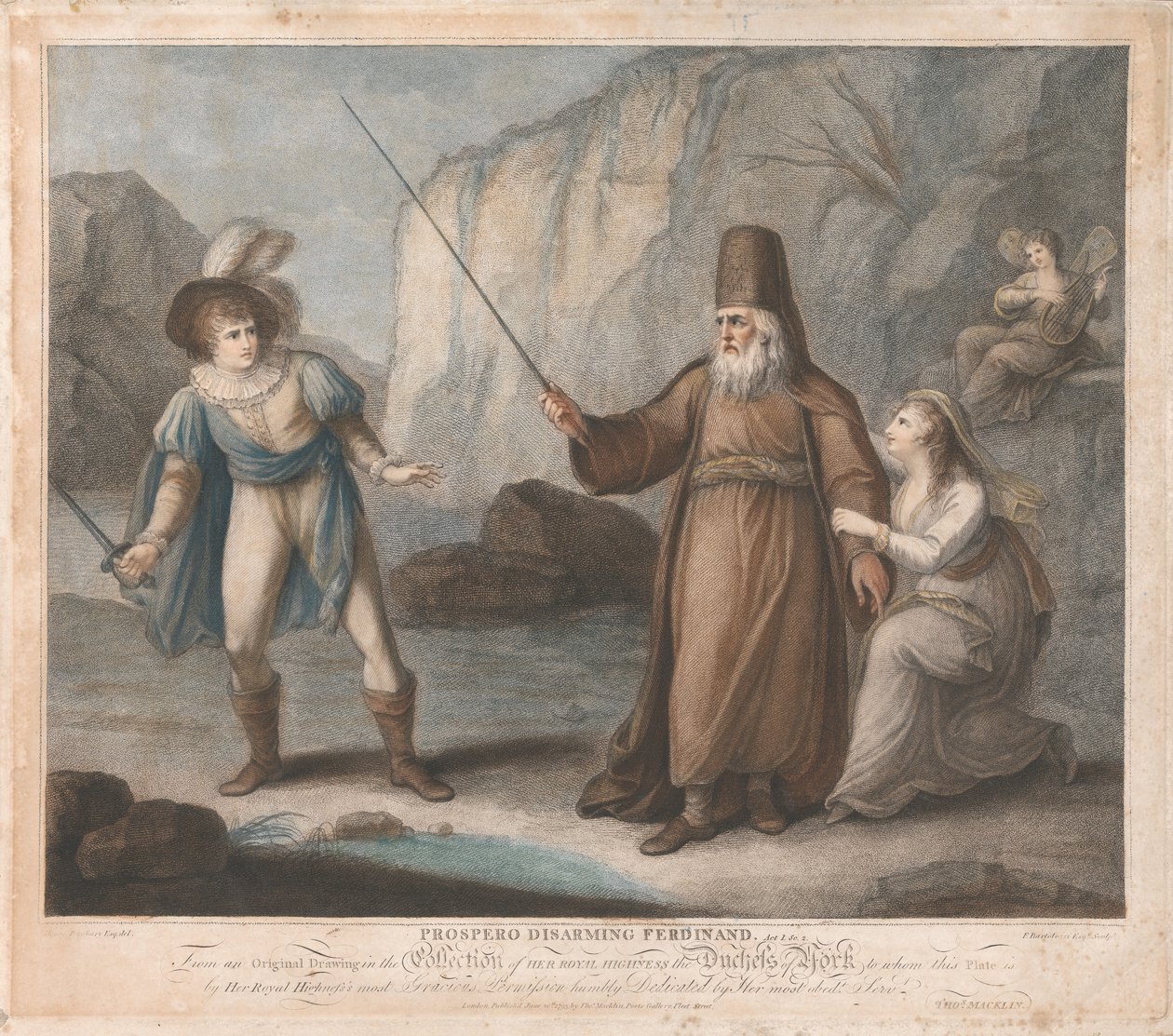 Prospero afvæbner Ferdinand, 1. akt, 2. scene af Francesco Bartolozzi