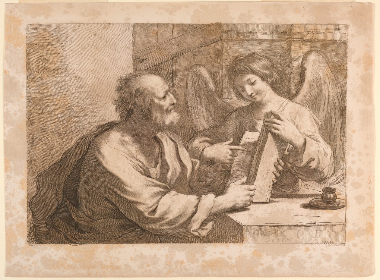 Saint Matthew med en engel og bog af Francesco Bartolozzi
