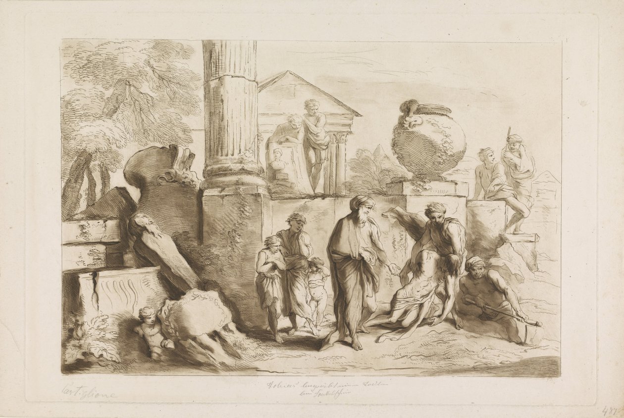 Tobit og begravelsen af ​​de døde Gamle og Nye Testamente til Castiglione (serietitel) af Francesco Bartolozzi