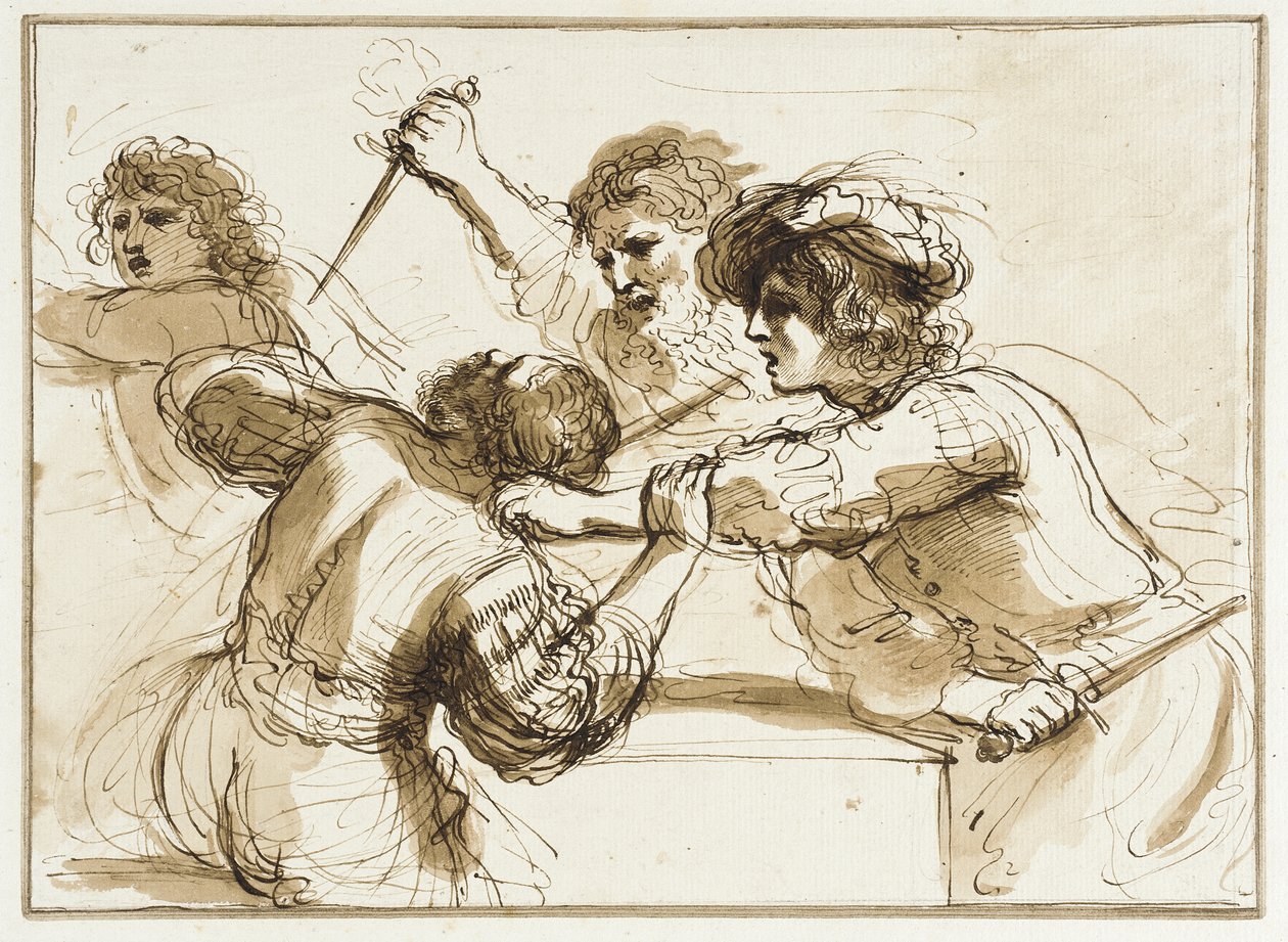 To mænd dræber Amnon, mens en anden flygter af Francesco Bartolozzi