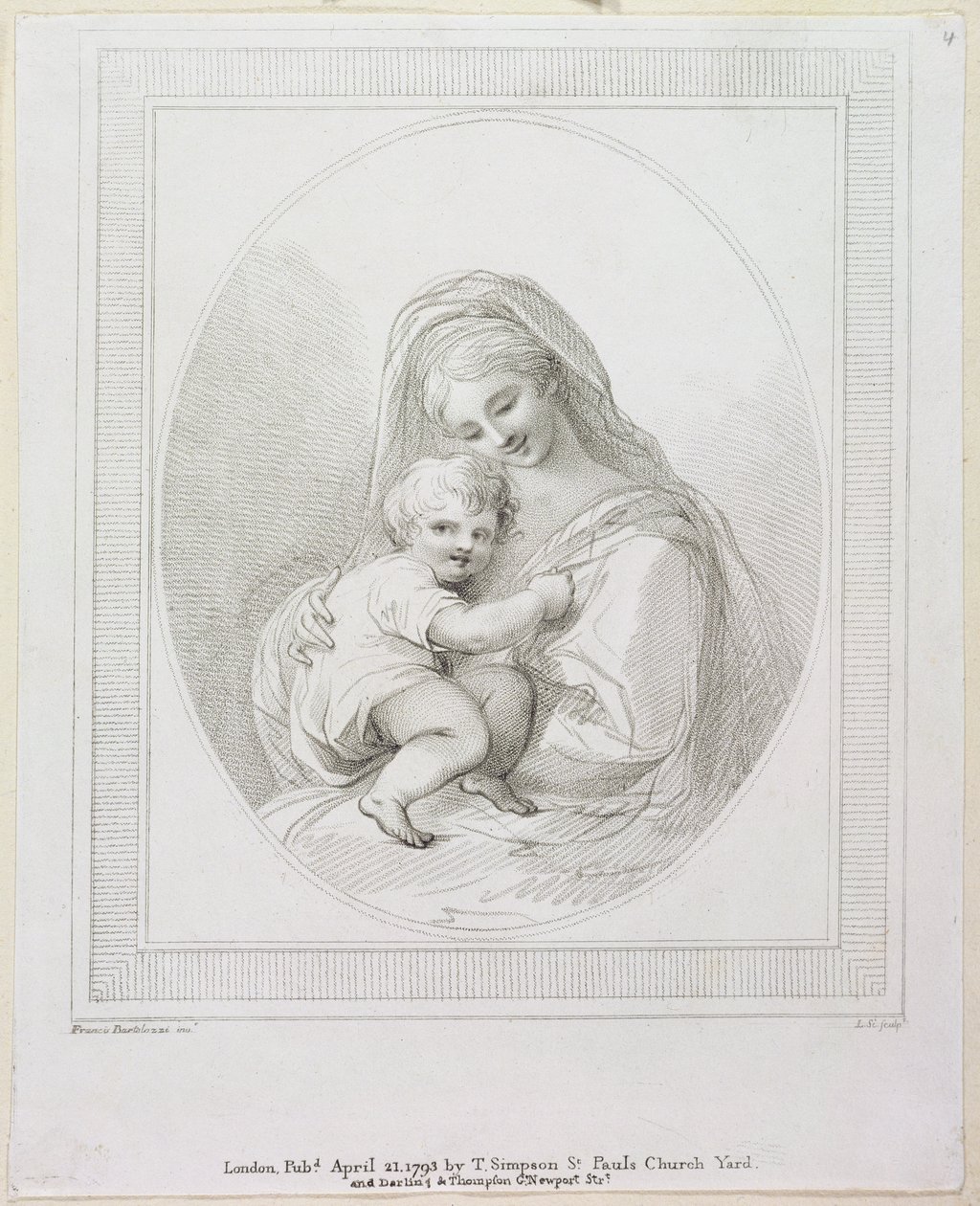 Jomfru og barn, graveret af Luigi Schiavonetti (1765-1810) 1793 (gravering) af Francesco Bartolozzi