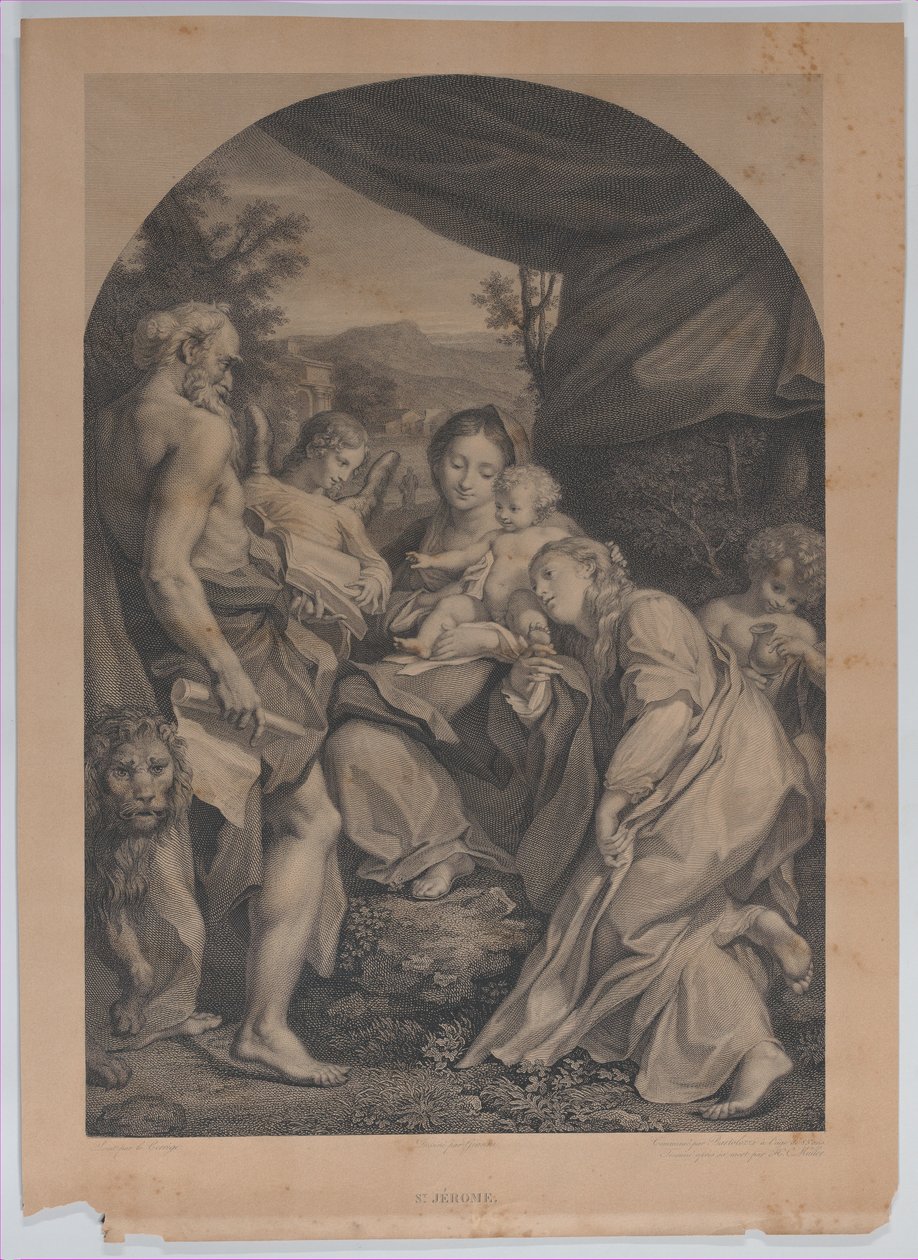Jomfru og barn med Sankt Hieronymus til venstre, 1822 af Francesco Bartolozzi