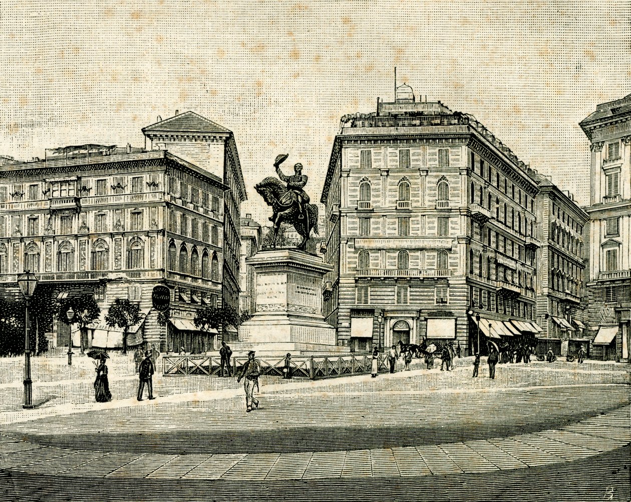 Monument til Victor Emmanuel II (1820-1878), af Francesco Barzaghi (1839-1892), Piazza Corvetto, Genova, Ligurien, Italien af Francesco Barzaghi