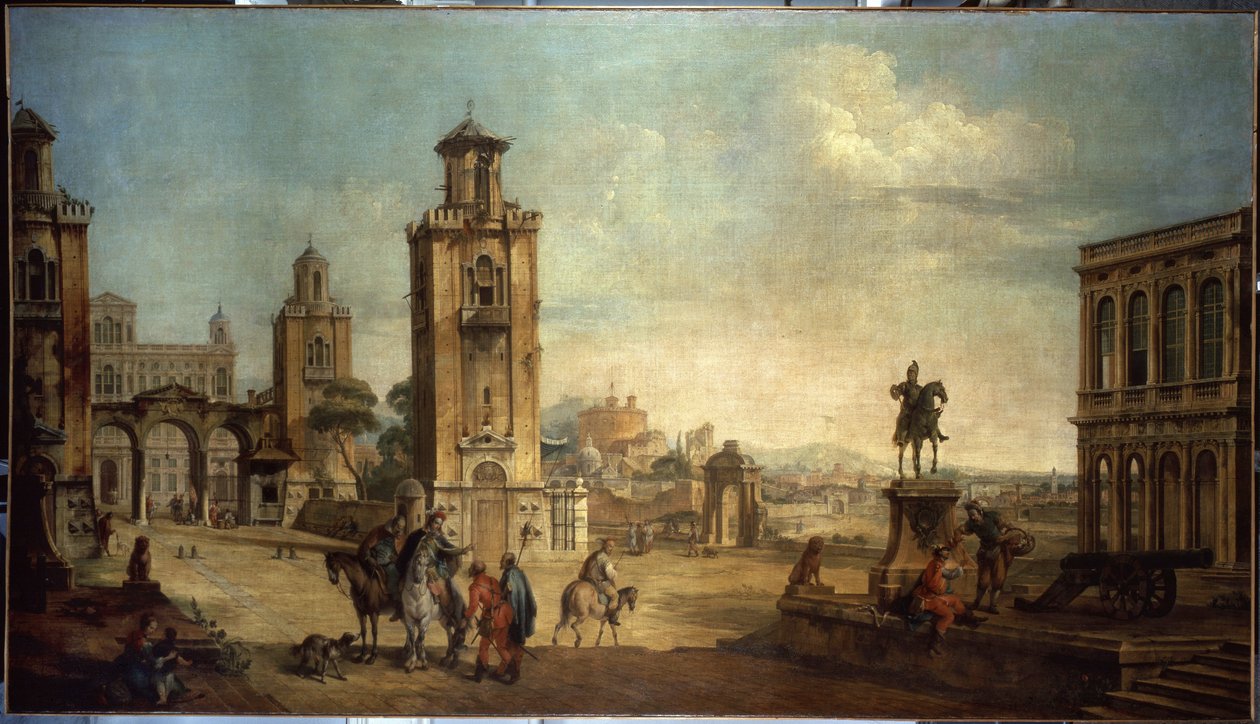 ""Gadescene i en by, den store plads med monumenter"" (Udsigt over en by) Maleri af Francesco Battaglioli (ec. venit.) (1722-1790) Eremitagemuseet fra det 18. århundrede, Sankt Petersborg af Francesco Battaglioli