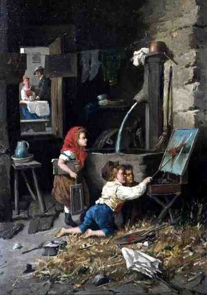 Mischief in the Studio (olie på lærred) af Francesco Bergamini