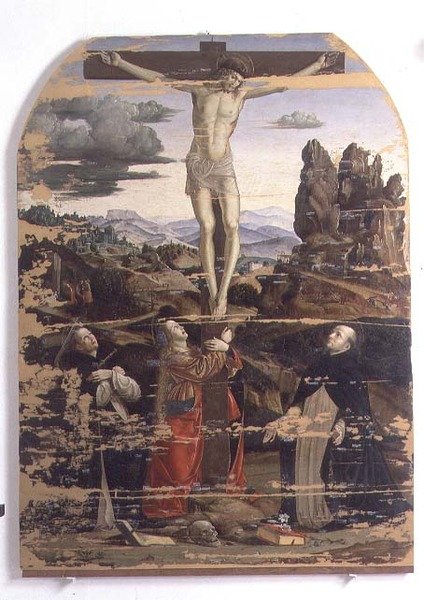 Korsfæstelse med St. Dominic, St. Mary Magdalene og St. Peter Martyr (panel) af Francesco Bianchi Ferrari