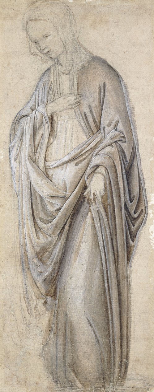 Et draperistudie for en jomfru bebuder, af Francesco Botticini