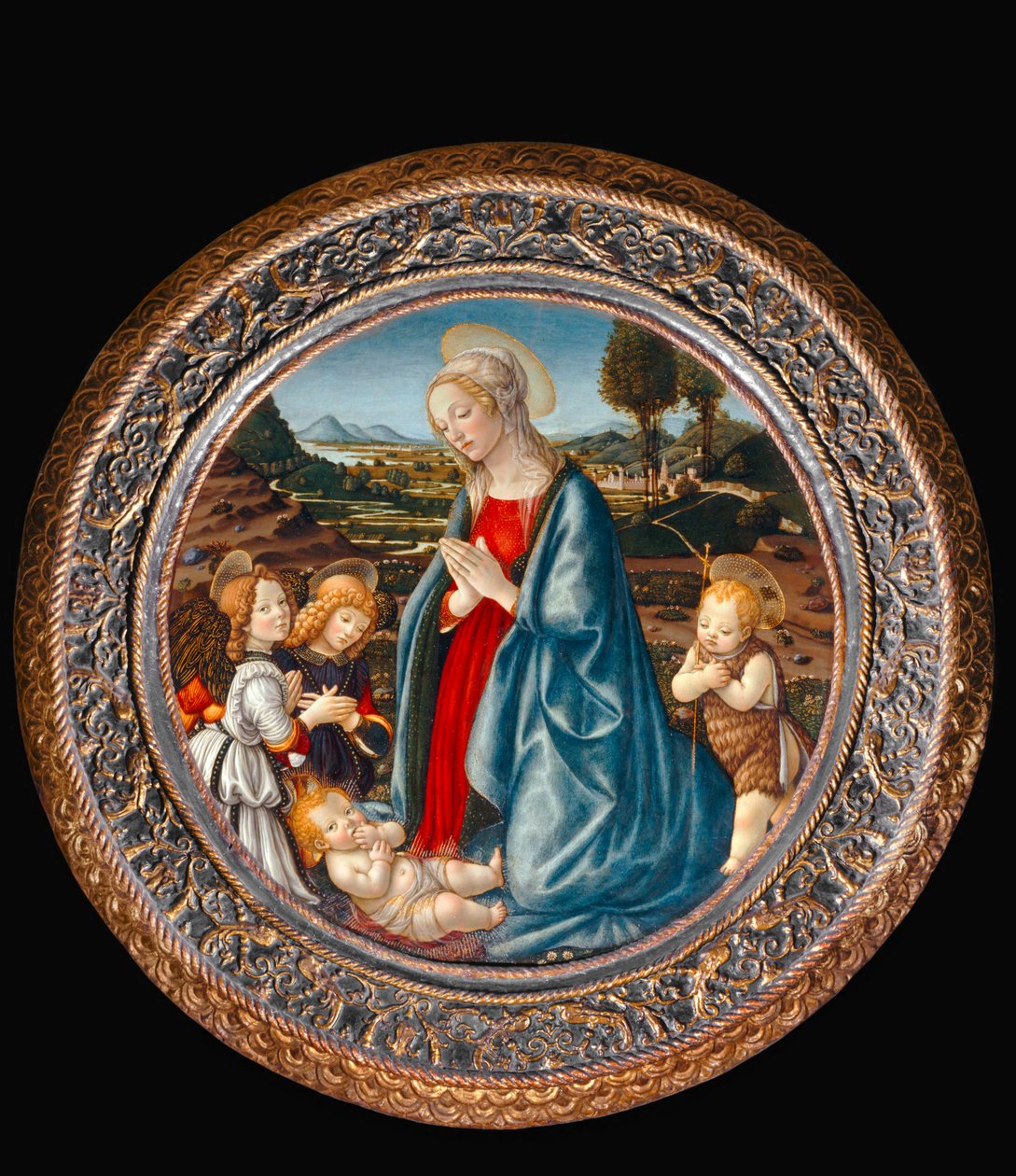 Madonna med barn, omgivet af Johannes Døberen og to engle ... af Francesco Botticini