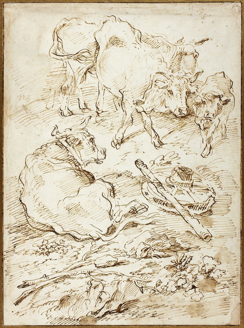 Kvæg ved siden af vognhjul af Francesco Castiglione