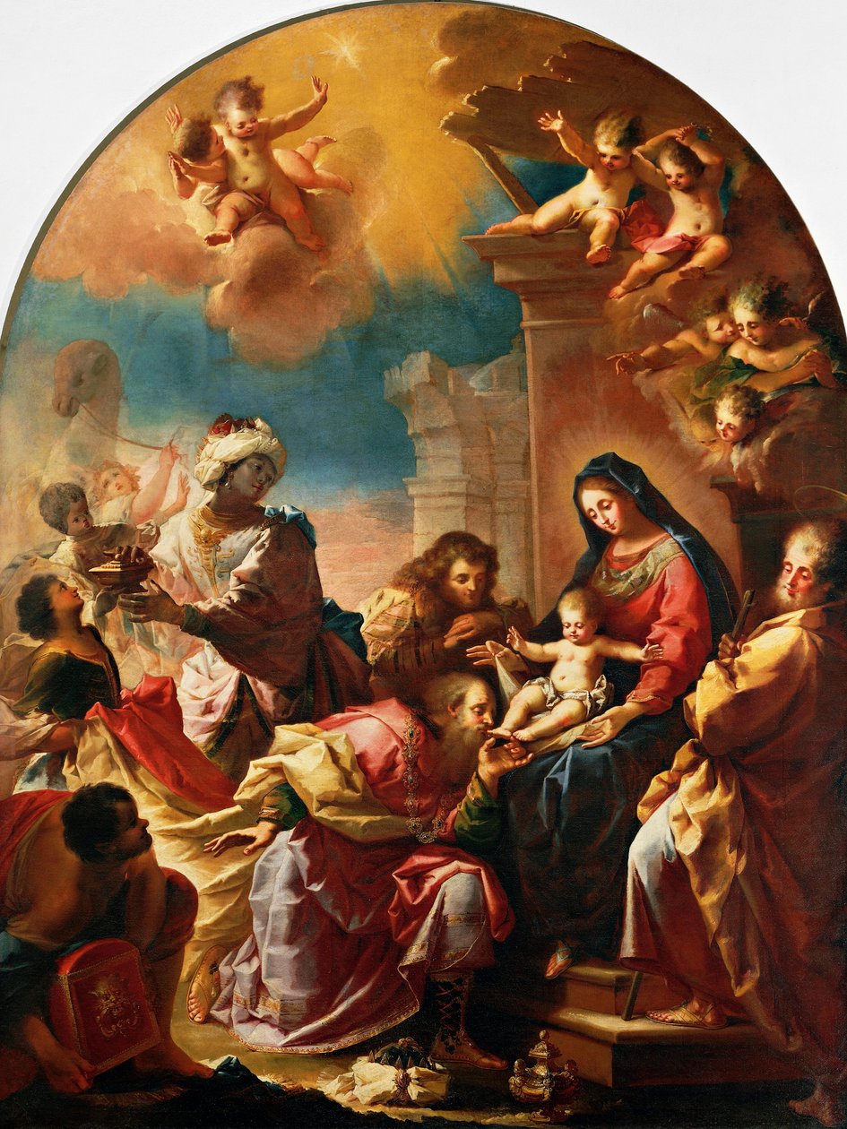 Adoration of the Magi, af Francesco Conti (1681-1760), Church of St Mary of the Assumption i Montedomini, Firenze, Toscana, Italien af Francesco Conti