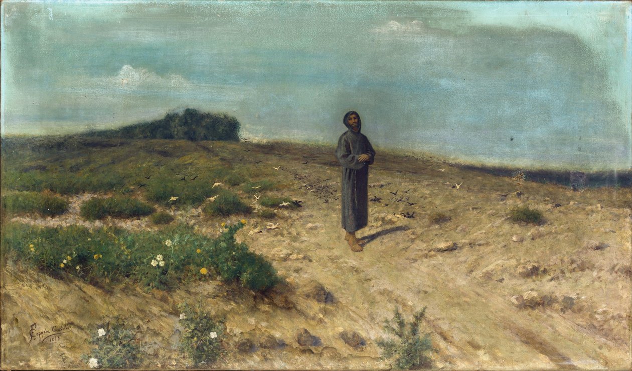 Saint Francis Preaches to the Birds af Coppola Castaldo, Francesco (1845-1916). Olie på lærred af Francesco Coppola Castaldo