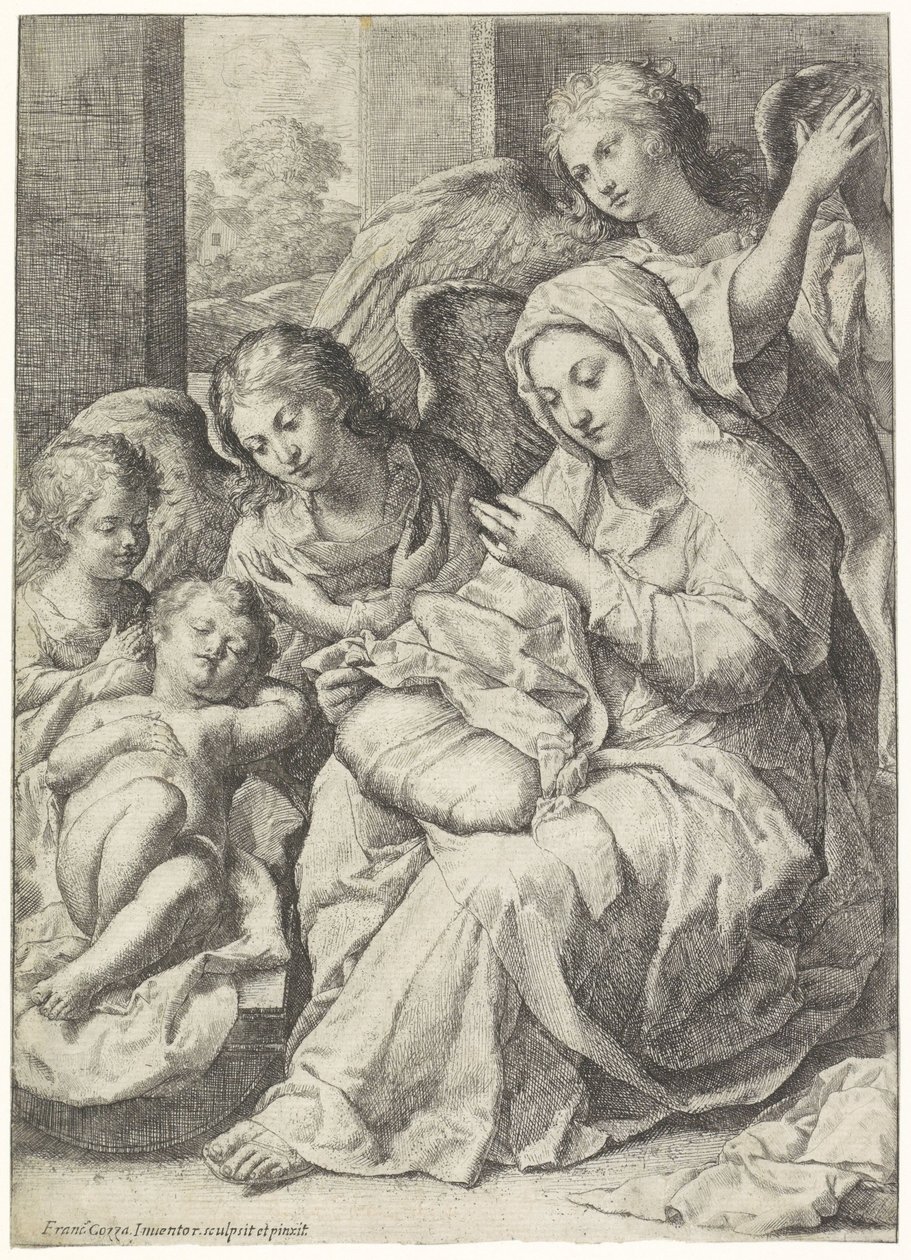Maria og det sovende Kristusbarn omgivet af engle af Francesco Cozza